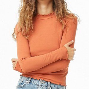 🔴 Forever 21 Orange Lettuce Mock Neck Top